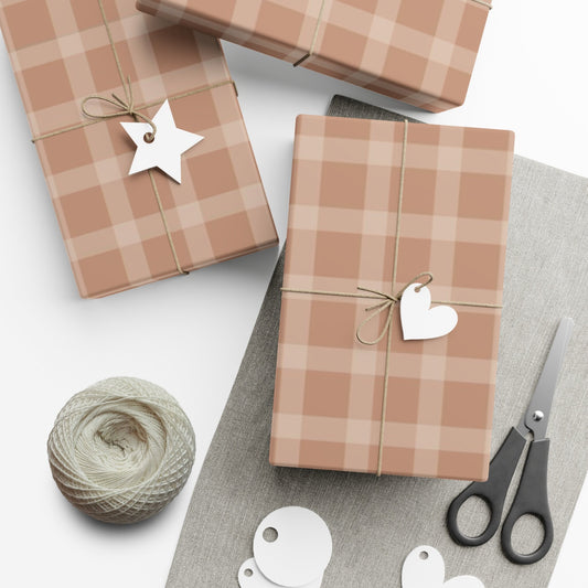 Neutral Gingham Christmas Wrapping Paper-Brown Buffalo Plaid Stripe - Eco Friendly Ink- Simple Holiday Gift Wrap Paper Roll-Rustic Farmhouse