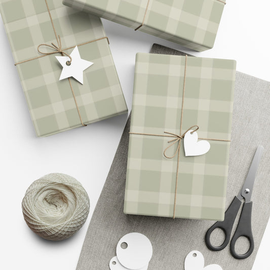 Sage Green Gingham Christmas Wrapping Paper- Buffalo Plaid Stripe - Eco Friendly- Simple Holiday Gift Wrap Paper Roll - Rustic Farmhouse