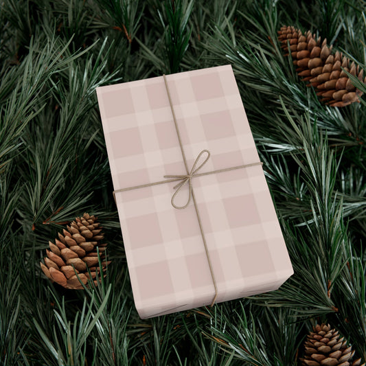 Neutral Blush Gingham Christmas Wrapping Paper - Buffalo Plaid Stripe - Eco Friendly- Simple Holiday Gift Wrap Paper Roll- Pretty Farmhouse