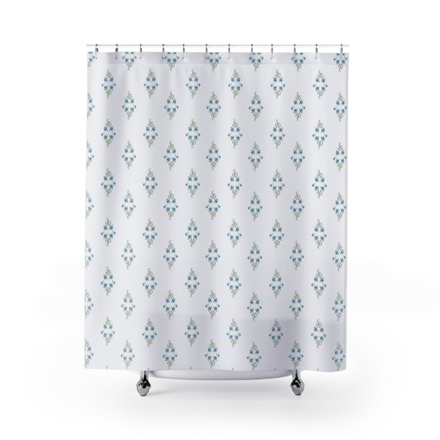 Boho Floral Diamond Patterned Shower Curtain | Wildflower Bathroom Decor | CottageCore Bathroom | Dainty Flowers Farmhouse