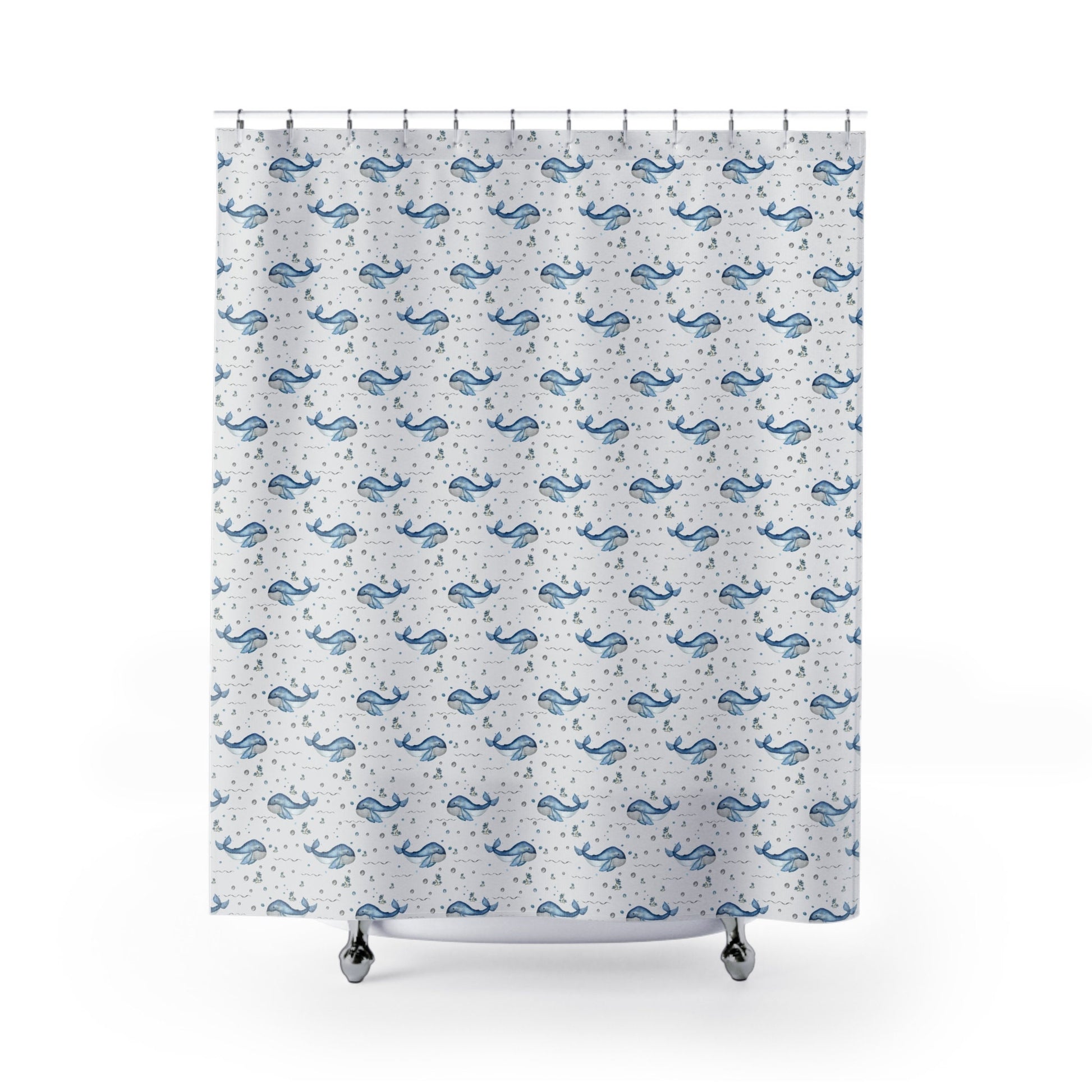 Blue Ocean Whale Shower Curtain | Nautical Bathroom Decor | Kids & Toddler Bathroom