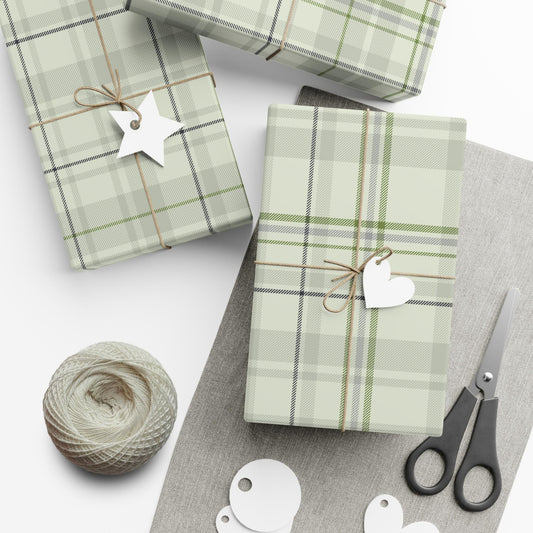 Soft Sage Plaid Christmas Eco Friendly Wrapping Paper Rolls- Original Art - Simple Green Tartan Holiday Gift Wrap - New Modern Farmhouse