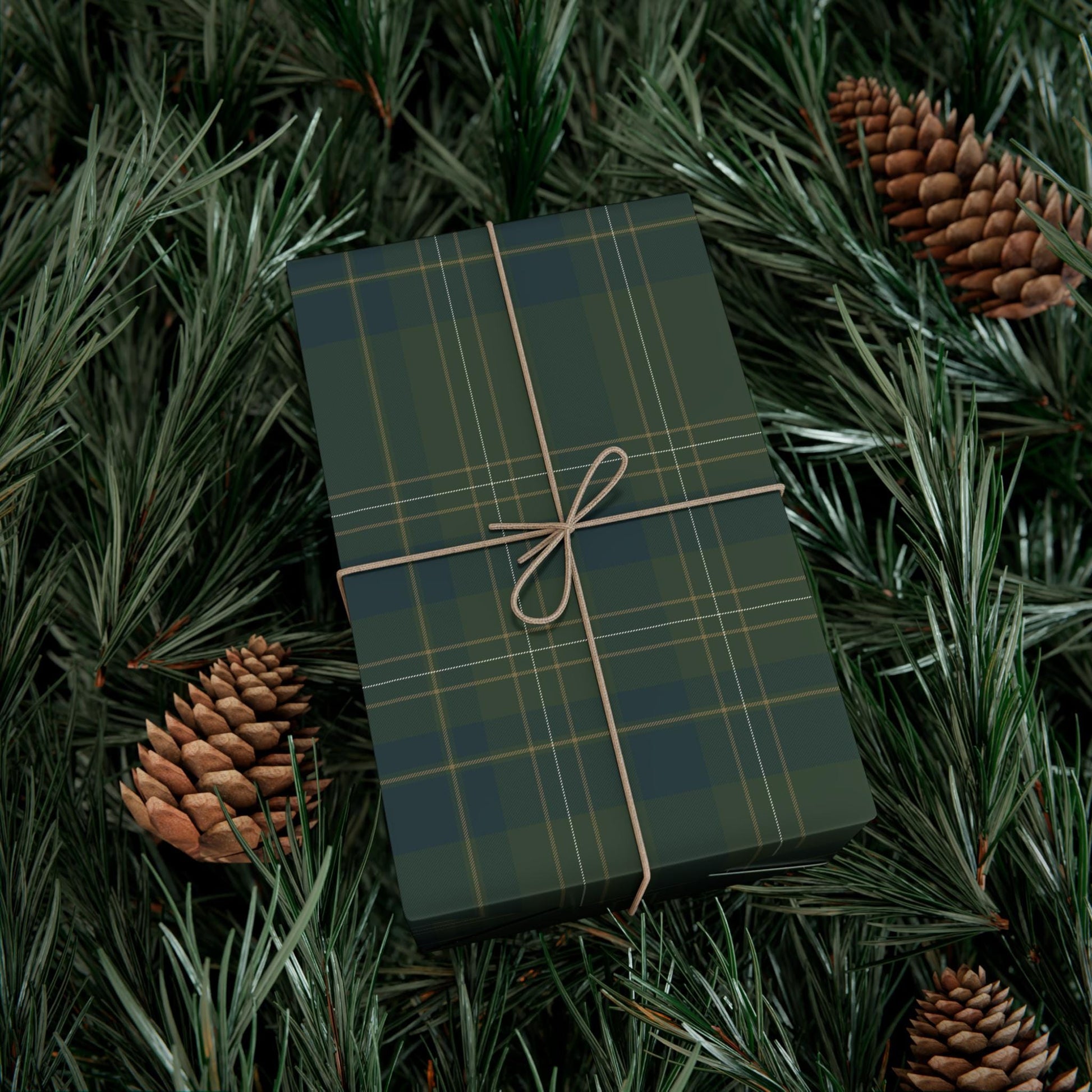 Rustic Plaid Tartan Christmas Eco Friendly Wrapping Paper Rolls- Original Art - Simple Sage Green Holiday Gift Wrap - New Modern Farmhouse